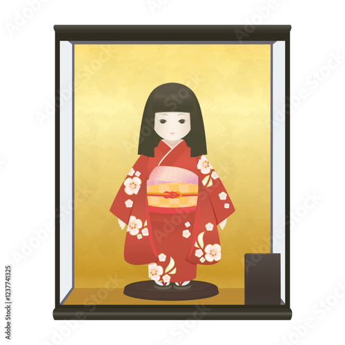 ケース入りの日本人形のイラスト