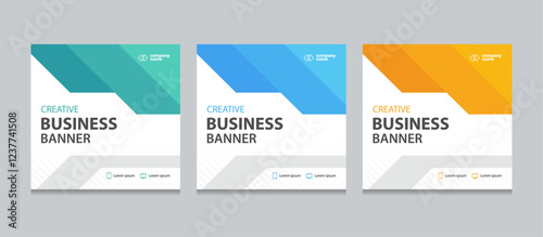 Set of Editable square business web banner design template. three background color. Suitable for social media post, instagram story and web ads. Vector illustration with Space to add pictures.