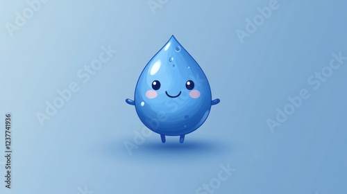 Wallpaper Mural Happy water drop cartoon, blue background, hydration Torontodigital.ca