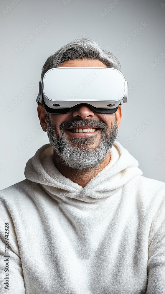 A happy man on a white background with virtual reality glasses. A happy man on a white background with virtual reality glasses.