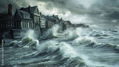 A giant storm coming, end of the world, hurricane, tornado, tsunami, city destruction. Painting, concept art, cinematic light, background, wallpaper. AI generated illustration