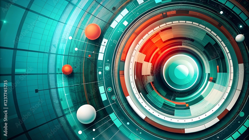 Abstract digital design with circular patterns and vibrant colors, modern technology