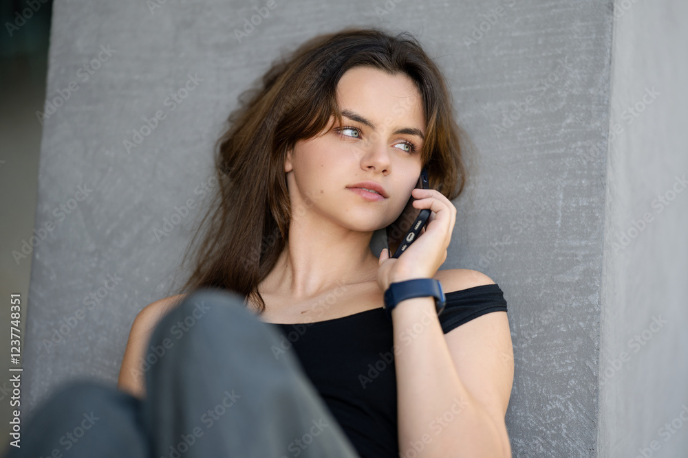 Teenager girl talking on phone. Girl using cellphone outdoors. Teen girl chatting on mobile phone. Teen girl calling on smartphone. Teenager talking on phone. Romantic mood. First love. Teenager girl talking on phone. Girl using cellphone outdoors. Teen girl chatting on mobile phone. Teen girl calling on smartphone. Teenager talking on phone. Romantic mood. First love.