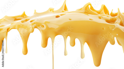 Flowing melted cheese dripping down on transparent background