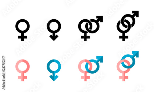 Set gender male and female sign icon flat vector design