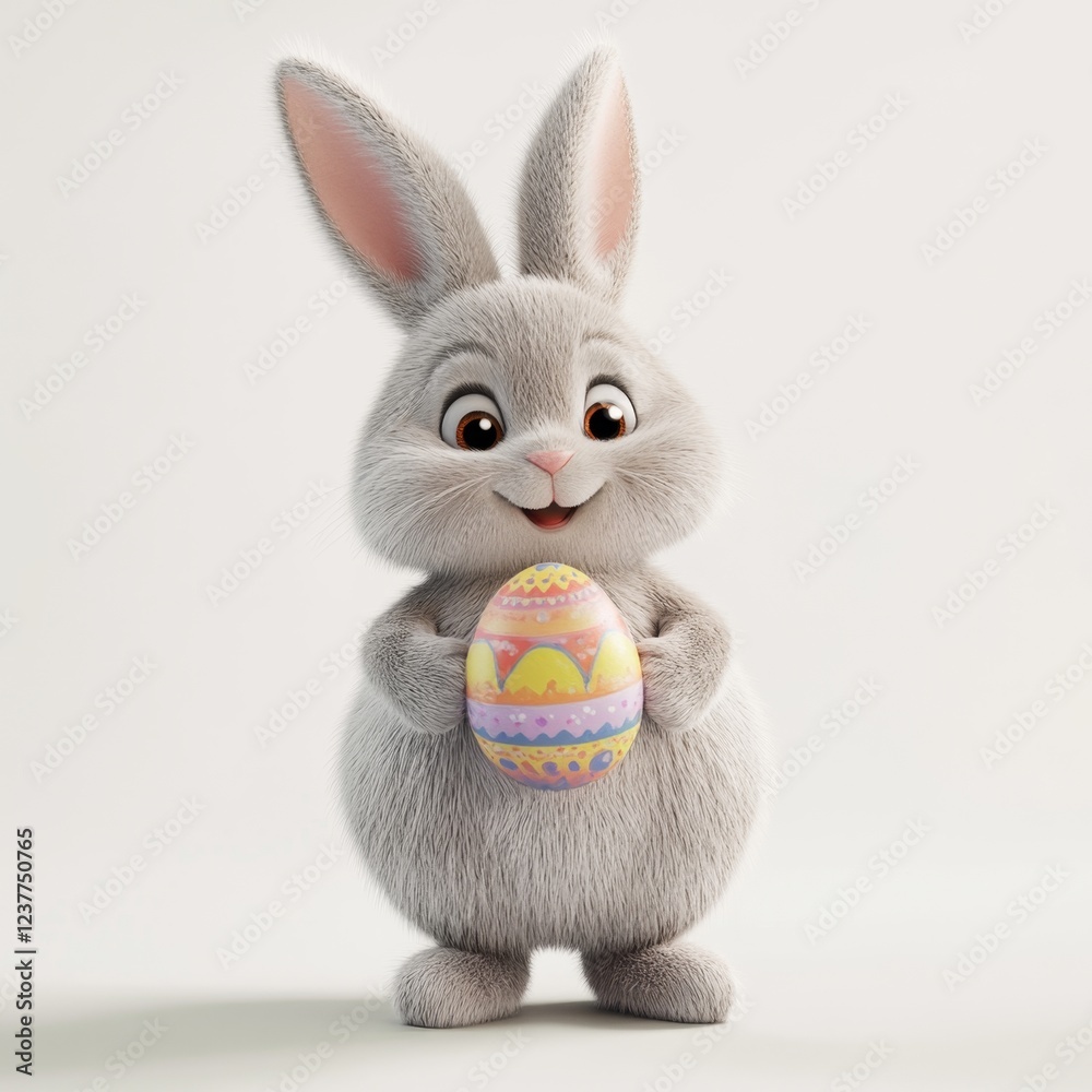 Fototapeta premium Happy Cute Bunny Holding Colorful Easter Egg in Studio Setting
