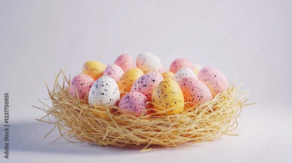 Fototapeta premium Colorful Easter Eggs in Nest with Straw for Spring Celebrations