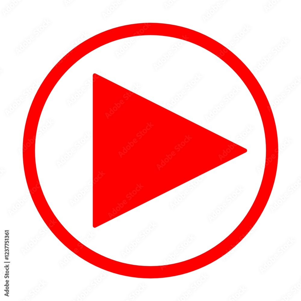 illustration of red play button inside red circle and isolated white background illustration of red play button inside red circle and isolated white background