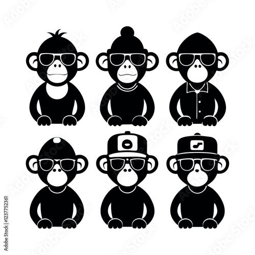 Cool Monkeys Wearing Sunglasses and Hats icon set