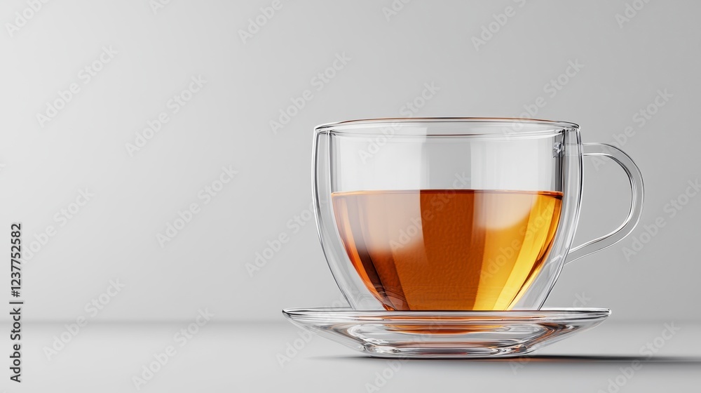 Transparent Cup with Hot Tea on Grey Background for Minimalist Design Transparent Cup with Hot Tea on Grey Background for Minimalist Design