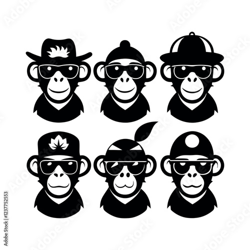 Cool Monkeys Wearing Sunglasses and Hats icon set