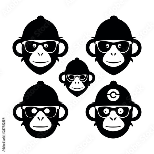 Cool Monkeys Wearing Sunglasses and Hats icon set
