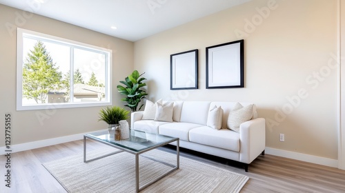 Modern Living Room with White Sofa and Minimalist Decor Elements