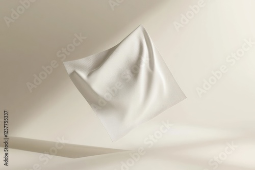 Square fabric patch in monochrome, 3D-rendered with detailed embroidery, floating against a soft neutral background.