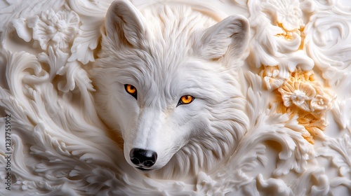 Majestic White Wolf Carving: A Masterpiece of Intricate Detail