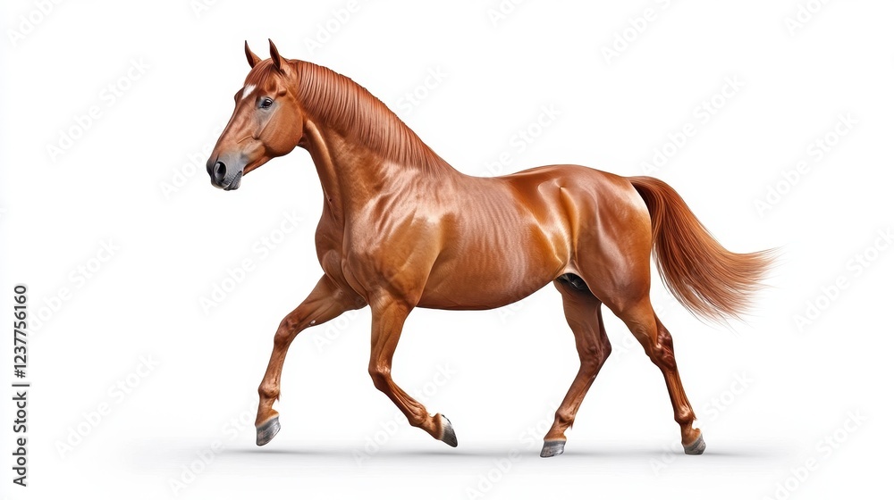 Obraz premium Brown Horse Galloping on White Background in High Detail
