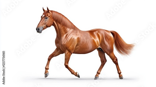 Brown Horse Galloping on White Background in High Detail
