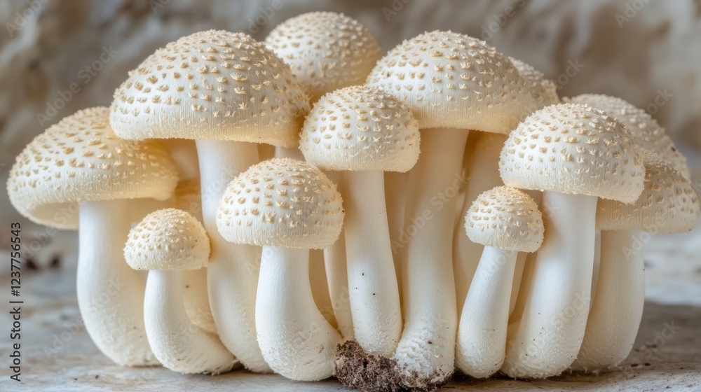 Cream mushrooms cluster, earthy background, food, nature Cream mushrooms cluster, earthy background, food, nature