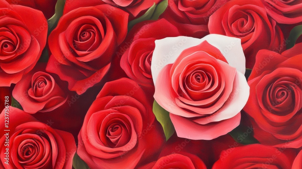 Naklejka premium Beautiful Red Roses with One White Rose in Elegant Floral Display