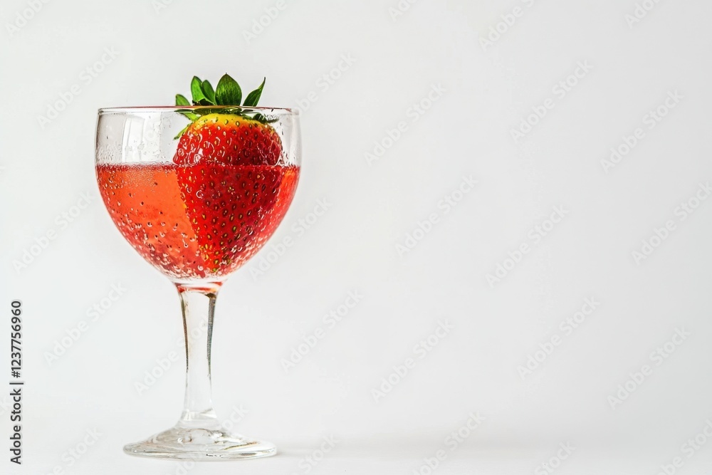 A single strawberry in a glass of red liquid A single strawberry in a glass of red liquid