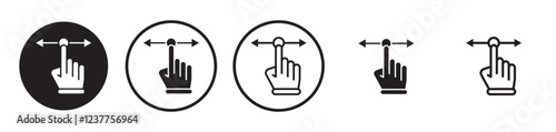 Push to slide right and left gesture thin line vector icon set.