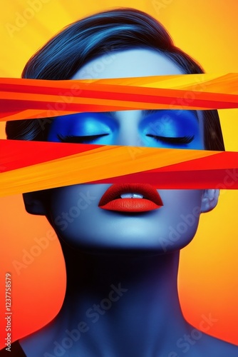 Stunning artistic portrait of a woman with vibrant color and abstract elements, evoking emotion and creativity photo