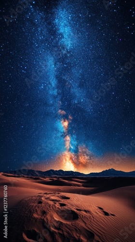 Milky Way Galaxy over Desert Dunes at Night