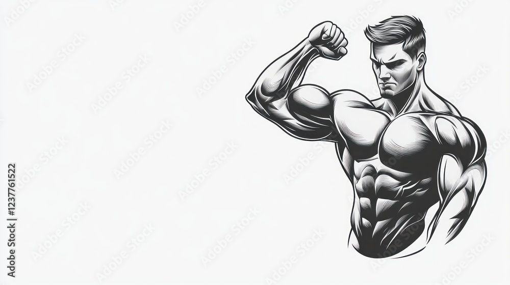 Fototapeta premium Muscular man flexing bicep, fitness, studio, strength, exercise