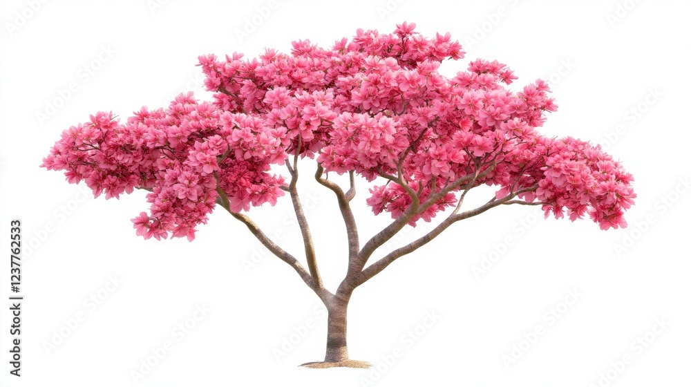 Obraz premium Beautiful Pink Blossom Tree with Vibrant Flowers and Green Leaves