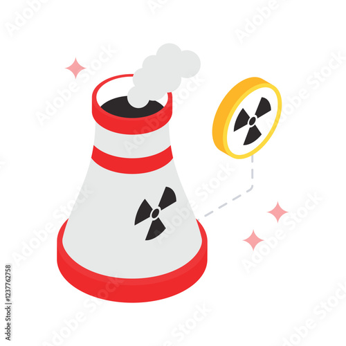 Nuclear Power Isometric Filled style icon. Eps 10 File