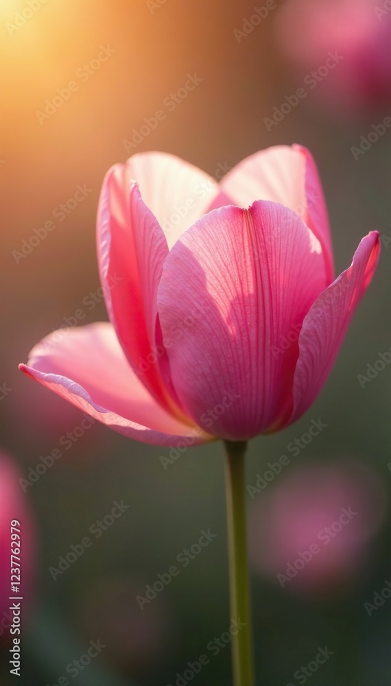 Soft pink petals unfurl in gentle morning breeze, warm light, soft focus Soft pink petals unfurl in gentle morning breeze, warm light, soft focus