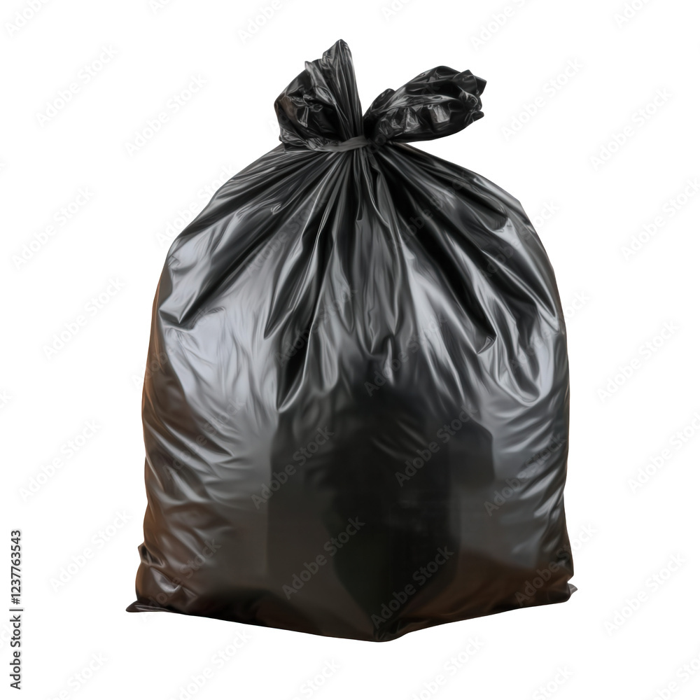 A black garbage bag filled with trash A black garbage bag filled with trash