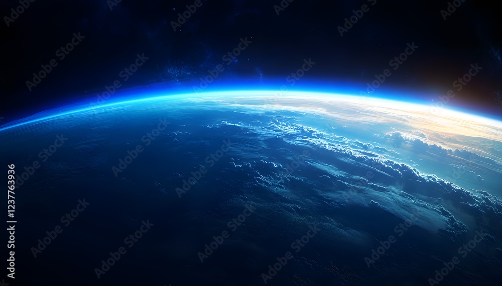 Fototapeta premium Earth Viewed From Space Showing Clouds And Atmosphere