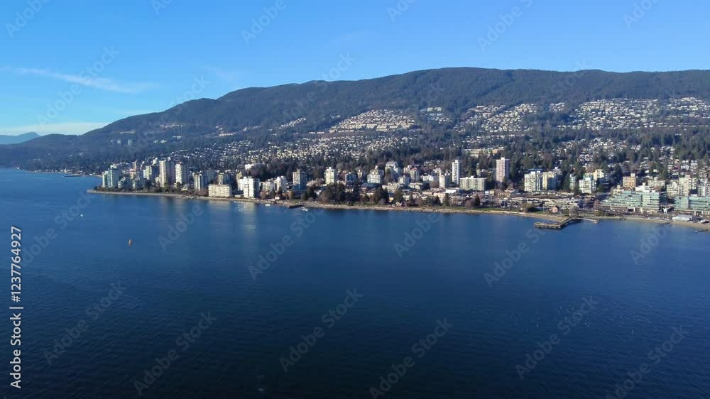 Aerial View of North Vancouver, Canada with Mountains in the background Aerial View of North Vancouver, Canada with Mountains in the background