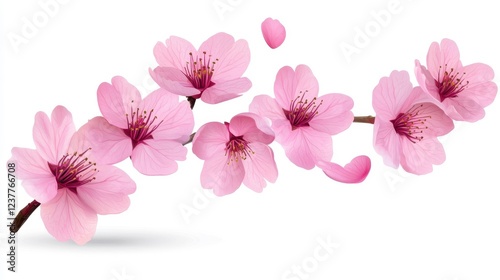 Pink Cherry Blossom Flowers on a Branch with Falling Petals