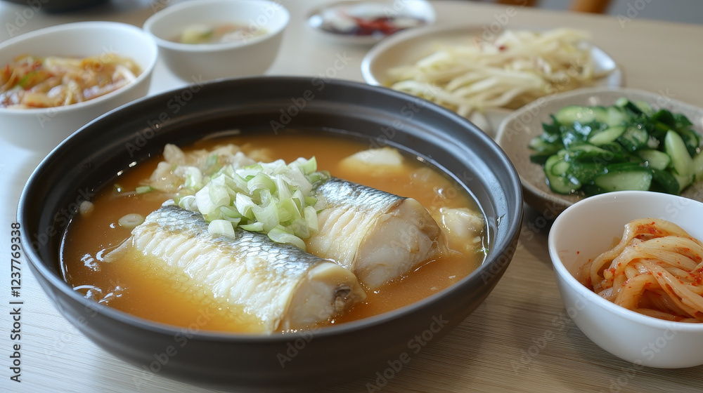 Korean cuisine food menu meals and dishes, Korea restaurant traditional dinner and lunch vector. Korean traditional cuisine menu for fish in soy sauce, rice stuffed chicken soup samgyetang and kimchi Korean cuisine food menu meals and dishes, Korea restaurant traditional dinner and lunch vector. Korean traditional cuisine menu for fish in soy sauce, rice stuffed chicken soup samgyetang and kimchi