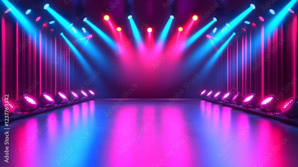 Fototapeta premium Stage lights illuminate empty runway