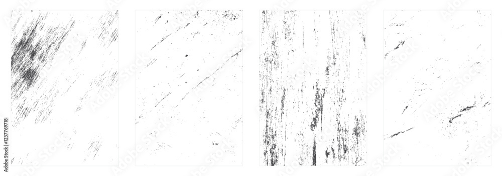 Overlay textures set stamp with grunge effect. Old damage Dirty grainy and scratches. Set of different distressed black grain texture. Distress overlay vector textures.	

