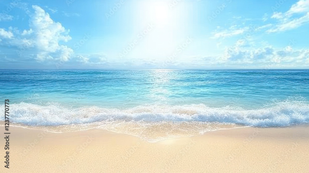 Obraz premium Sunny beach, ocean waves, bright sky, summer vacation