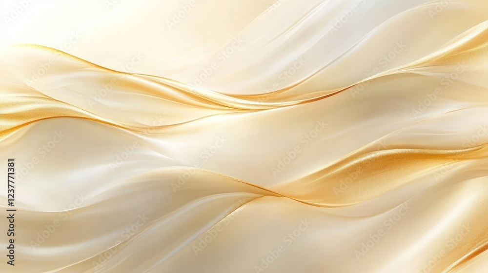 Obraz premium Golden silk waves, flowing fabric, light background, elegant design, website header