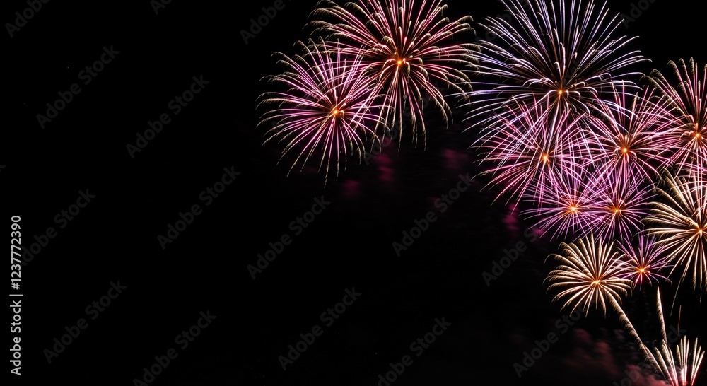 Spectacular Pink and Gold Fireworks Display at Night Festive Celebration Spectacular Pink and Gold Fireworks Display at Night Festive Celebration