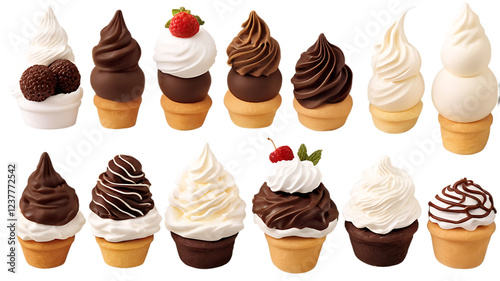 Ice cream set collection on transparent background 