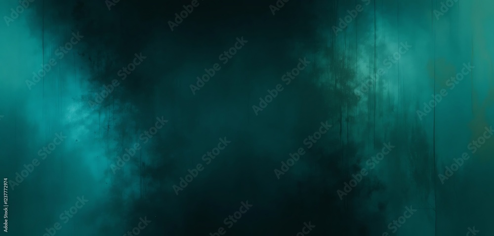 Solitary Figure Silhouetted Against an Ethereal Teal Light Beam Emerging from a Dark, Solitary Figure Silhouetted Against an Ethereal Teal Light Beam Emerging from a Dark,