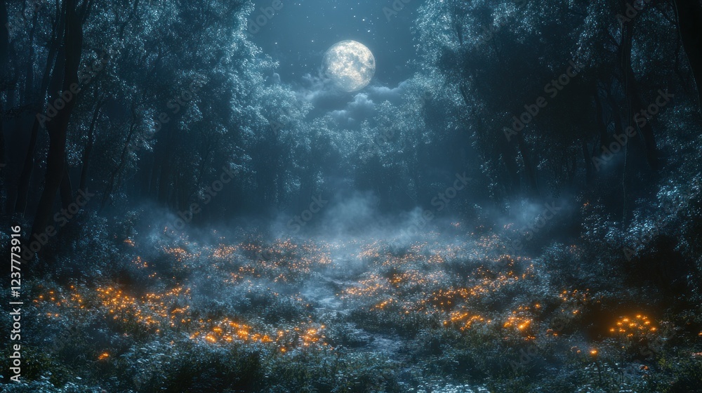 Obraz premium Enchanted Moonlight Forest: A Mystical Night Scene