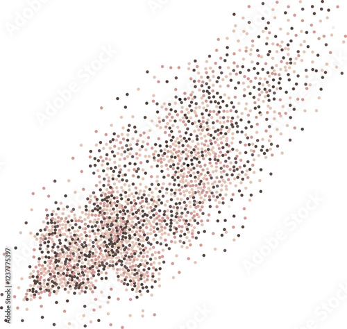 Abstract coffee, cocoa or chocolate powder particles flow. Brown dots, dust or sand wavy element. Flowing grit round dots and particles wavy texture. Ground grain scatter element background. 