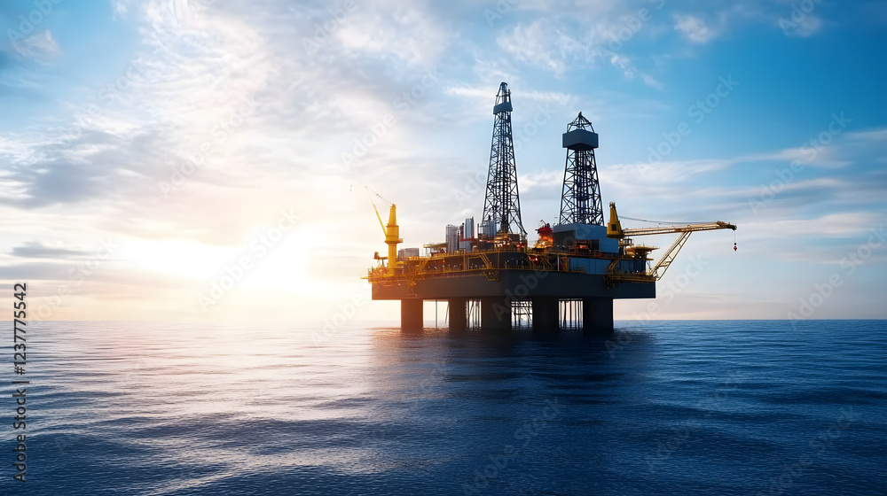 Oil platform on the ocean, offshore drilling for gas and oil, with industrial structures and ocean backdrop, symbolizing energy production in a marine environment.
Oil platform on the ocean, offshore drilling for gas and oil, with industrial structures and ocean backdrop, symbolizing energy production in a marine environment.