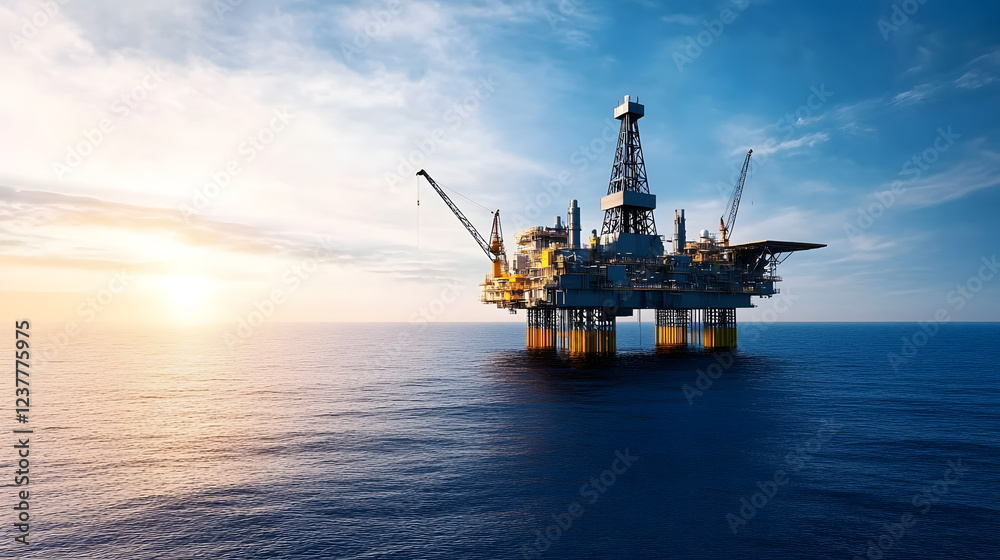 Oil platform on the ocean, offshore drilling for gas and oil, with industrial structures and ocean backdrop, symbolizing energy production in a marine environment.
Oil platform on the ocean, offshore drilling for gas and oil, with industrial structures and ocean backdrop, symbolizing energy production in a marine environment.