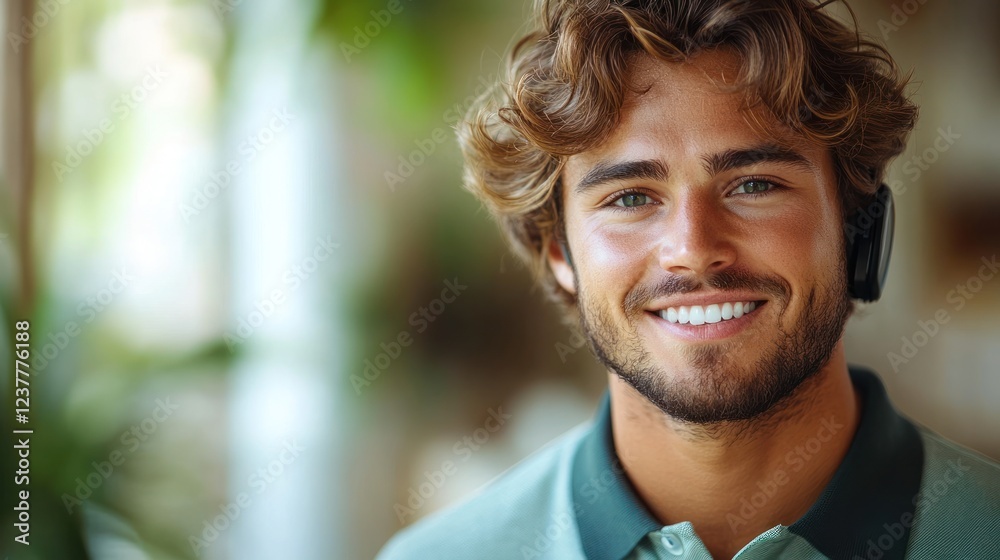 Smiling Man with Headphones, Portrait Photography Smiling Man with Headphones, Portrait Photography