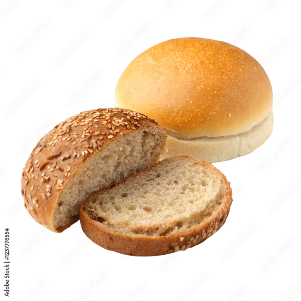 Two Sesame Seed Buns Stacked High Golden Brown Crust Two Sesame Seed Buns Stacked High Golden Brown Crust