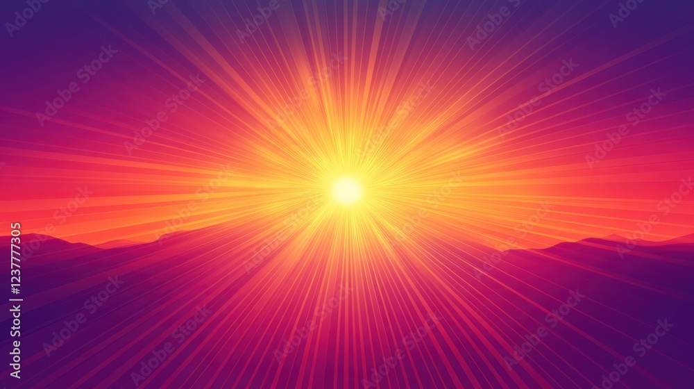 Obraz premium Vibrant sunset rays over mountains, background blur, design